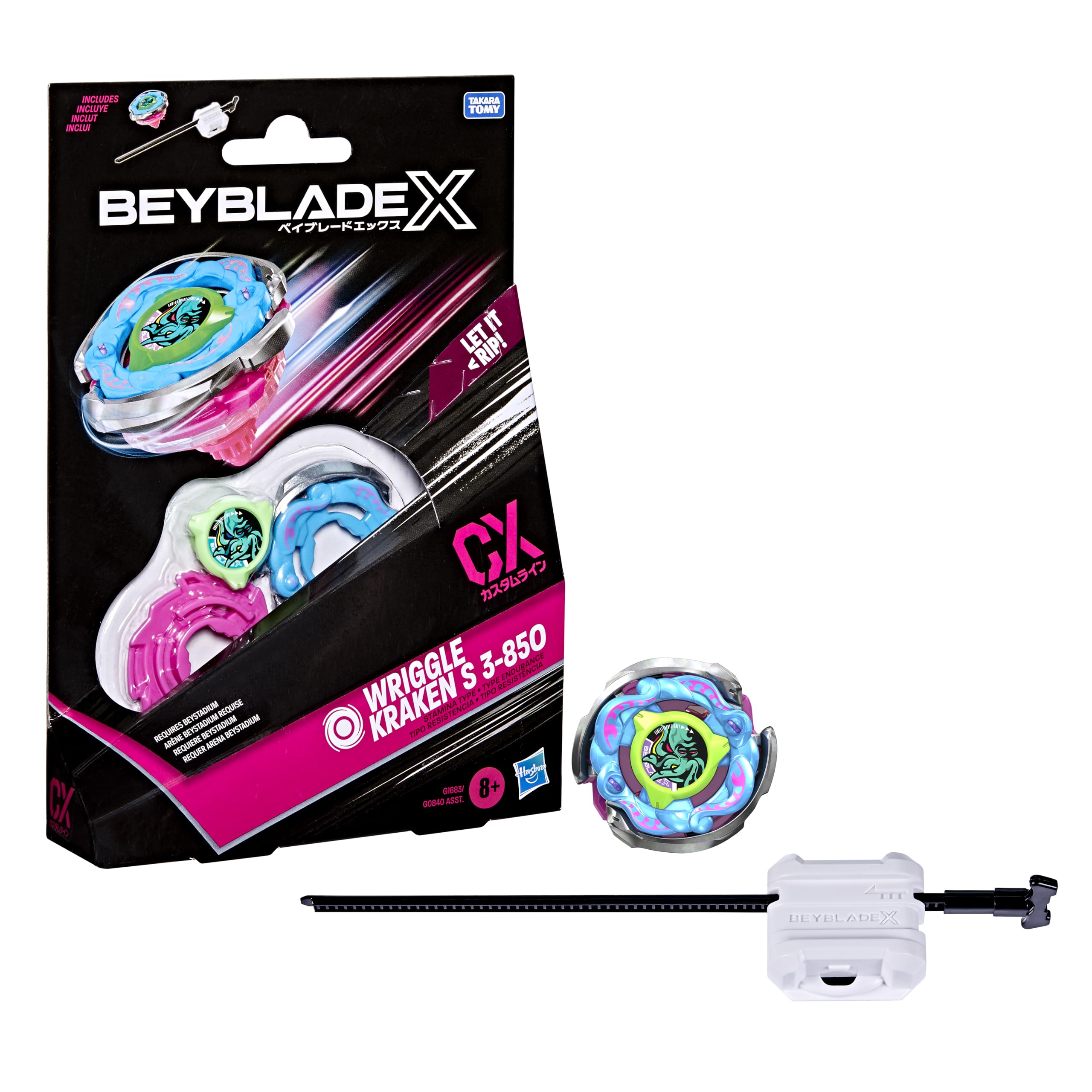 Photo 1 of Beyblade X Wriggle Kraken S 3-85O CX Starter Pack Set, Takara Tomy Stamina Type Top and Launcher, Battling Tops Game Toys, Ages 8+