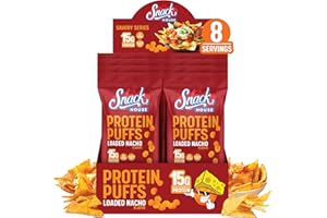 Snack House High Protein Puffs - Low Carb Snacks, 15g of Protein, Healthy Gluten & Grain Free Snack Food - Low Calorie Guilt Free Keto Diet Friendly | 1g Sugar - Loaded Nacho Flavor - 8 Pack