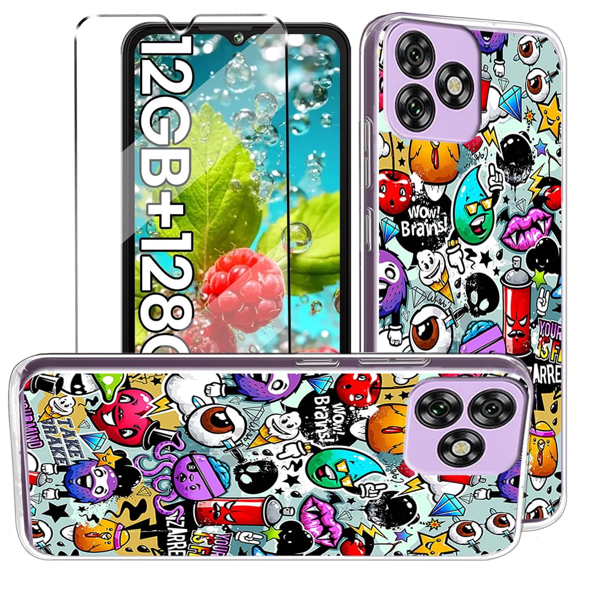 HuiYouMY 2-in-1 Case Compatible with Oukitel C53 Cover with 1 Pack Tempered Glass Screen Protector for Oukitel C53, Slim Fit Soft TPU Shockproof Anti-Scratch Phone Case Cover - XS40