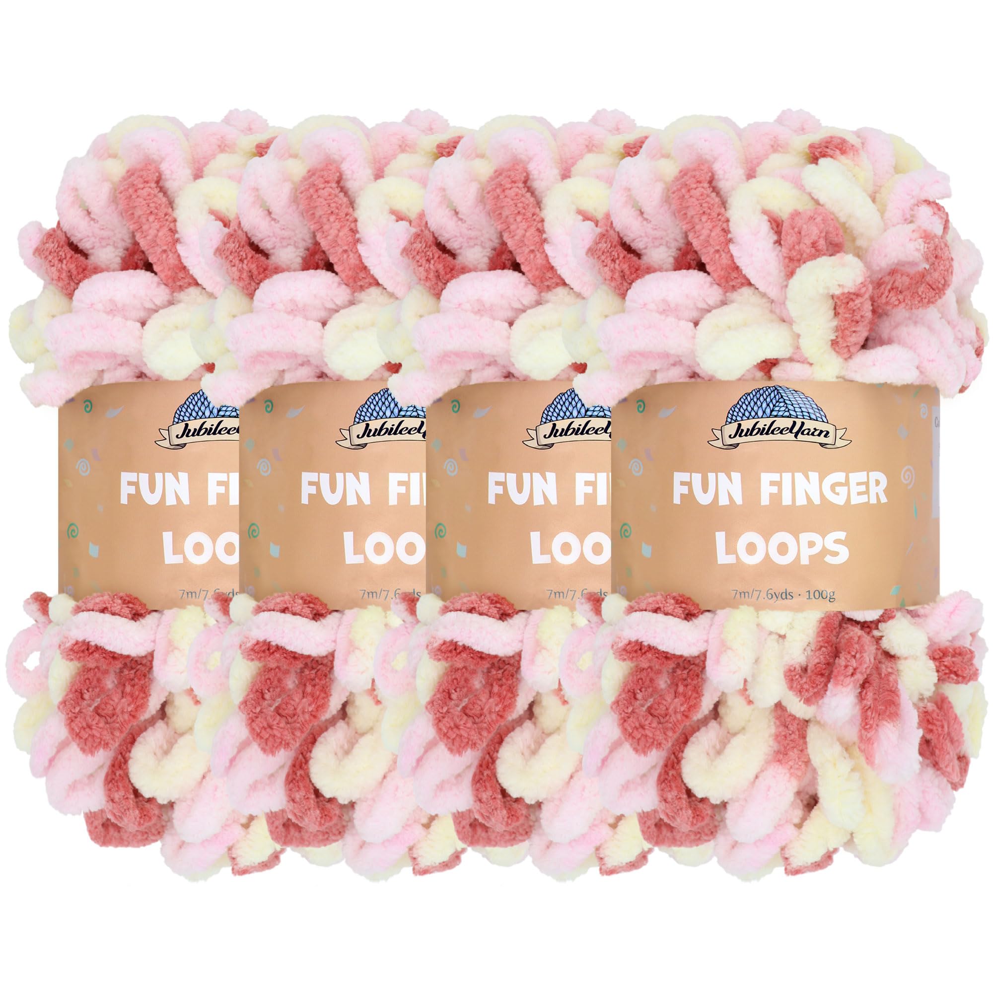JubileeYarn Fun Finger Loops Yarn - Polyester Jumbo Weight Loop Yarn - 100g/Skein - Athena - 4 Skeins