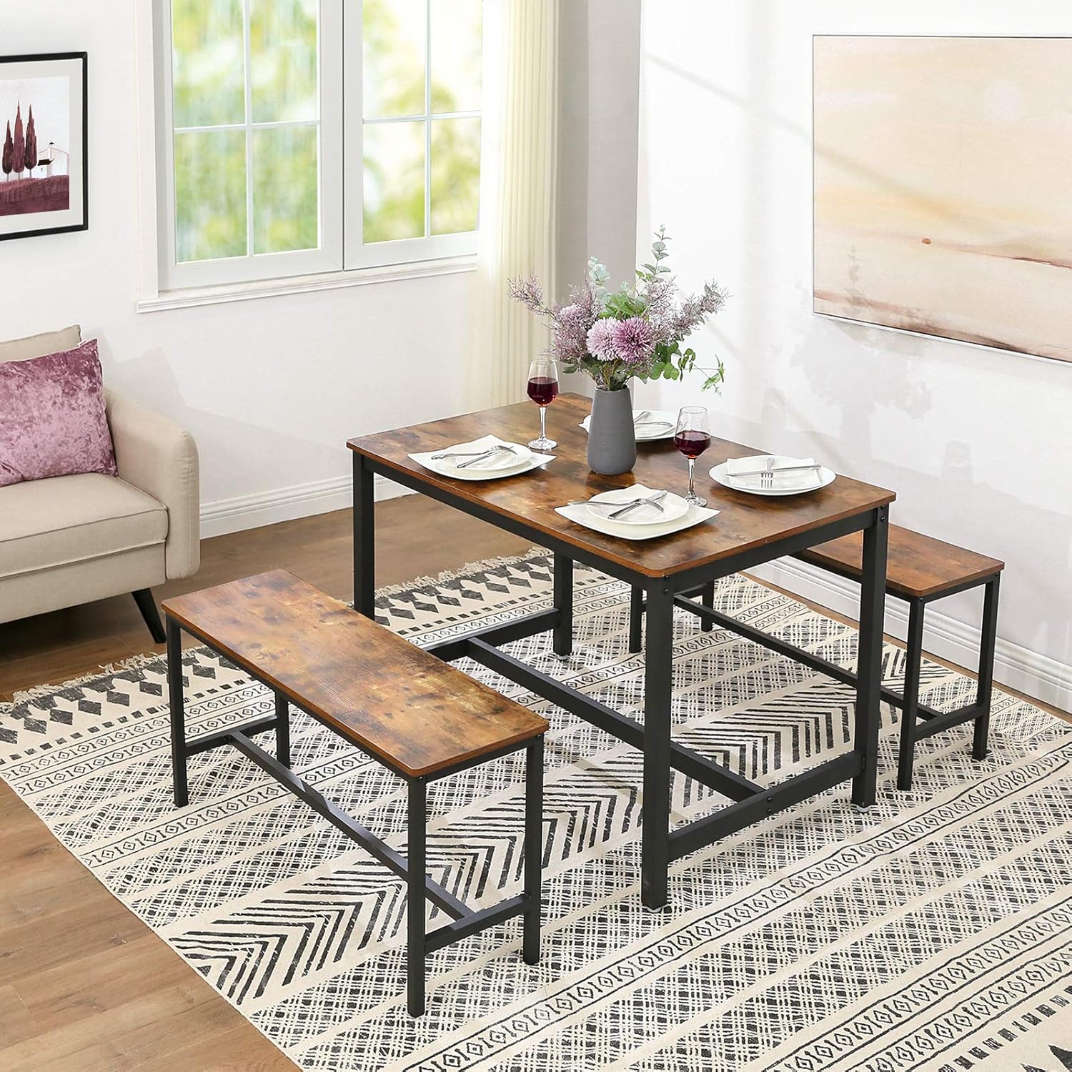 VASAGLE ALINRU Dining Table for 4 People, Kitchen Table, 47.2 x 29.5 x 29.5 Inches, Heavy Duty Metal Frame, Industrial Style, for Living Room, Dining Room, Rustic Brown UKDT75X - Tables