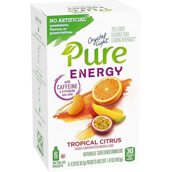 CRYSTAL LIGHT PURE ENERGY TROPICAL CITRUS ON-THE-GO POWDERED DRINK MIX 6 COUNT