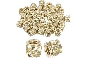 uxcell Knurled Insert Nuts, 50pcs M4 x 5mm L x 6mm OD 3D Printing Brass Nuts Female Threaded Inserts Brass Heat Set Insert Em