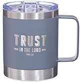 Christian Art Gifts Stainless Steel Double Wall Vacuum Insulated Camp Style Travel Mug 11 oz Gray Coffee Mug with Retractable Lid for Men/Women with Bible Verse- Trust In The Lord-Proverbs 3:5