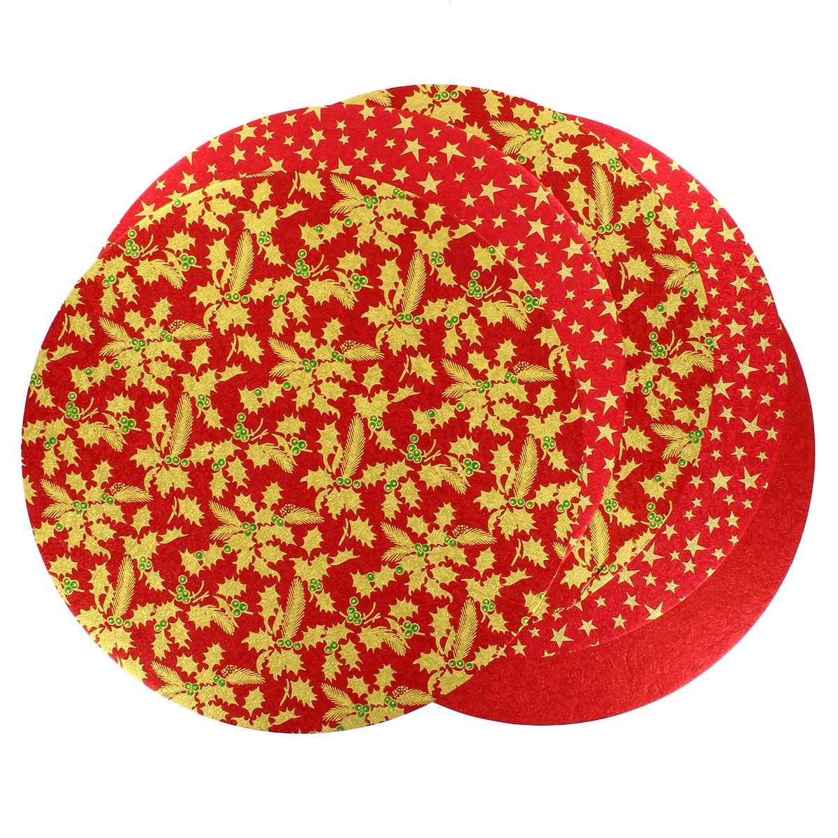Culpitt Red Selection Christmas Cake Boards, 10", Stars And Holly Festive, 3mm x 254mm - 5 Pack, 10 Inch