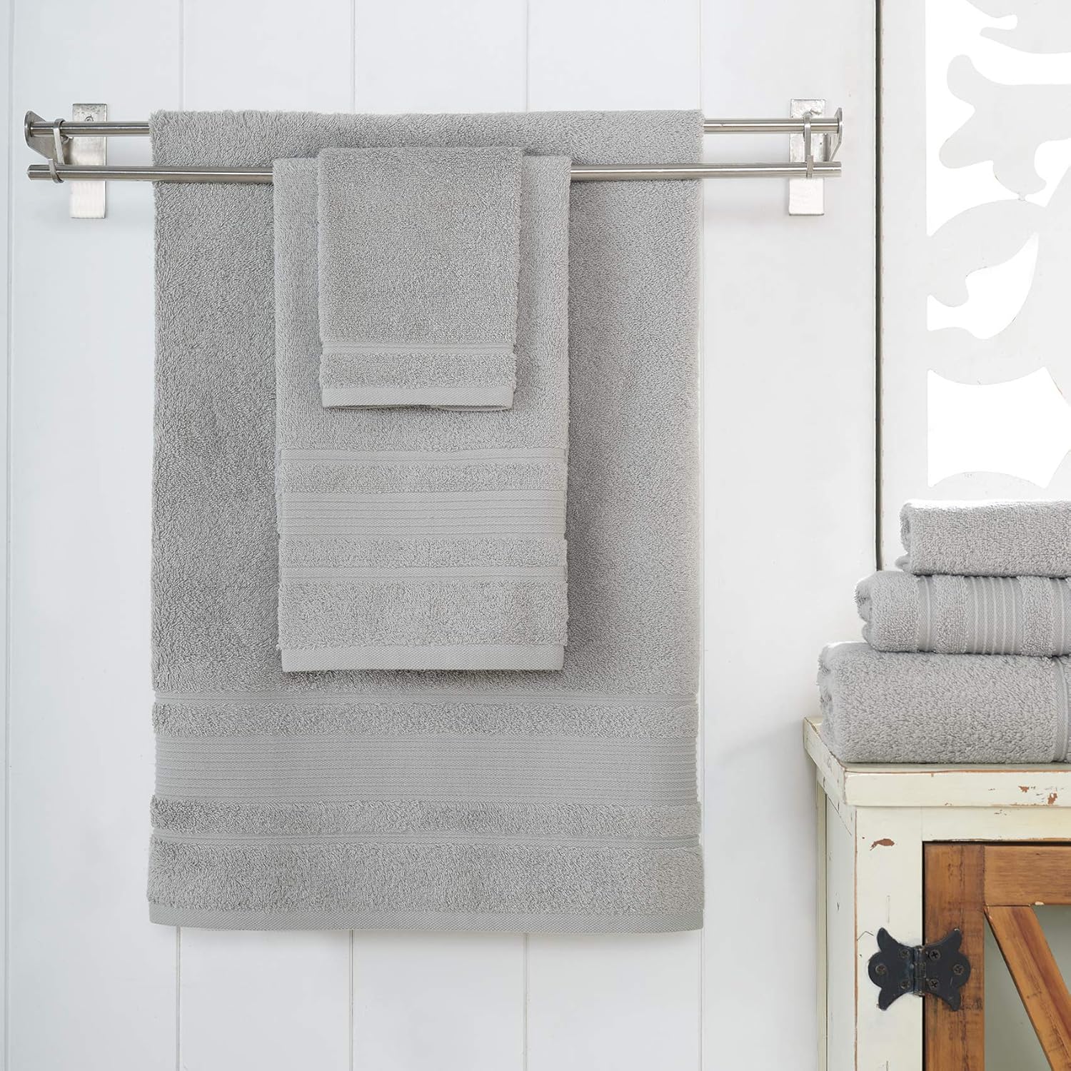 Qute Home Towel Set; 2 Bath Towels, 2 Hand Towels, and 4 Washcloths | Spa & Hotel Towels Quick Dry 100% Turkish Cotton Towel Sets for Bathroom, Shower Towel (Grey, Towel Set - Set of 8): Home & Kitchen