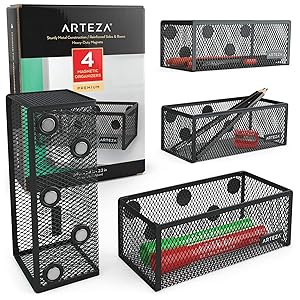 Arteza Mesh Magnetic Basket Organizers, Set of 4 Mesh Storage Baskets for Holding & Organizing Pencils, Pens, Office & Art Supplies