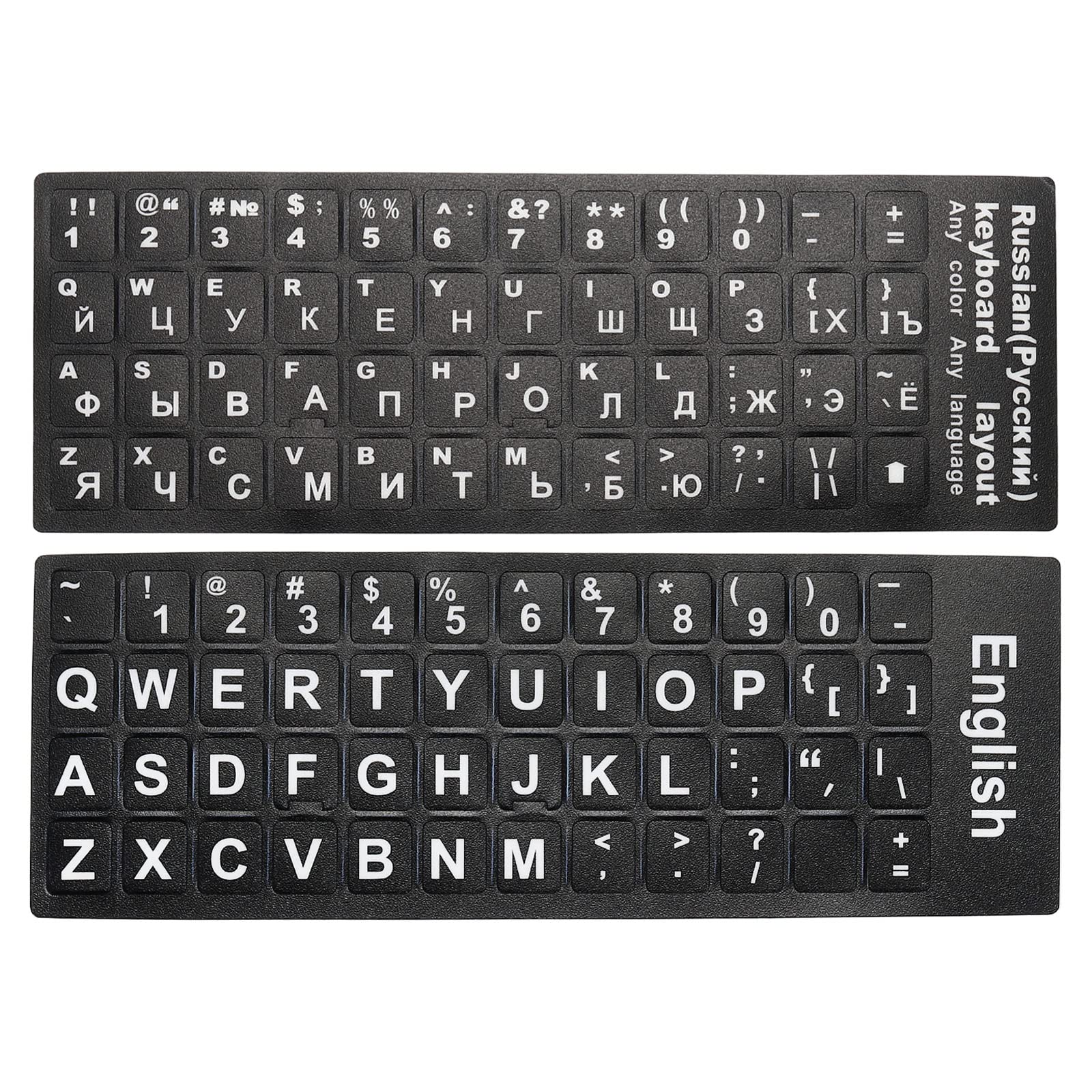 PATIKIL English & Russian Keyboard Stickers, 2 Pack Universal Keyboard Replacement Cover Frosted for Notebook Computer, Black Background White Lettering