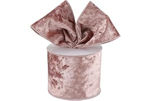 MAYREEL Rose Gold Crushed Velvet Ribbon Wired 4" x 10 Yards Extra Wide Christmas Wired Edge Ribbon Rose Gold Christmas Decorations Pink Ribbon for Gift Wrapping Wreath Tree Topper Bow Making Crafts