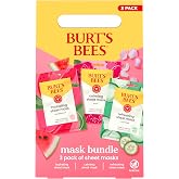 Burt's Bees Face Mask Bundle Set, 0.33 oz., 3 Masks | Includes Watermelon, Rose and Cucumber, Single Use Face Sheet Masks, 99 Percent Natural Origin
