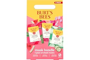 Burt's Bees Christmas Gifts - Face Mask Bundle Set, Hydrating Watermelon, Calming Rose, & Refreshing Cucumber, Face Sheet Masks for Single Use Skin Care, 99% Natural Origin, 3 Count, 0.33oz Each