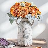 Enra Tall Vintage Blue and White Ceramic Vase with Handle, 11.2 Inch Chinoiserie Decorative Floral Vase, Large Rustic Ceramic Vase for Living Room, Office, Bookshelf, Home Decor