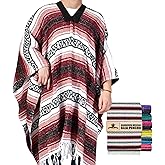 Artisans Bazaar Traditional Mexican Baja Poncho Men and Women Authentic Gaban Serape Sarape Blanket Pancho Jorongo Cowboy