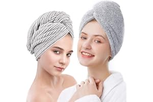 ELLEWIN Hair Towel Wrap 2 Pack, Microfiber Hair Drying Shower Turban with Buttons,Super Absorbent Quick Dry Hair Towels for C
