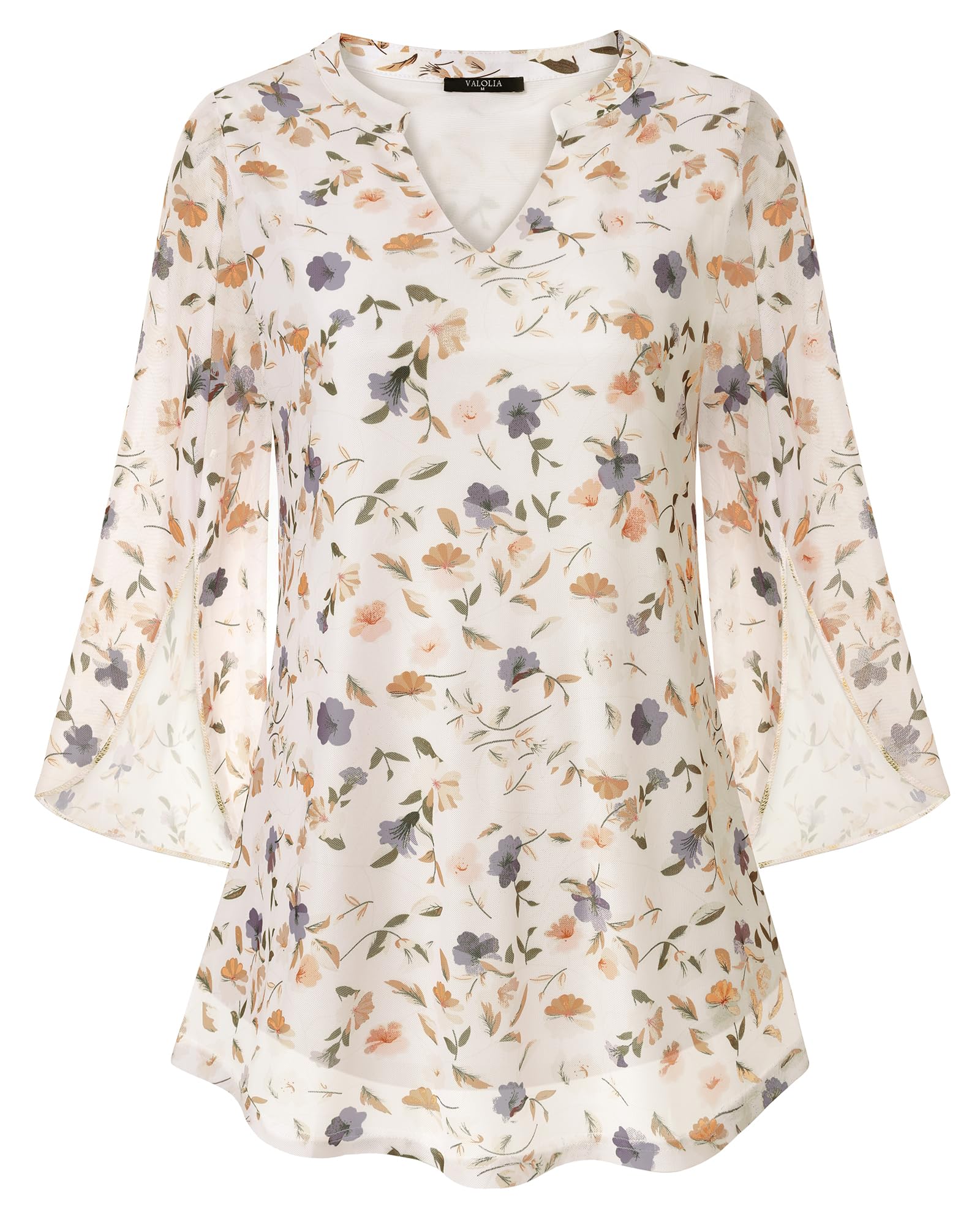 VALOLIA Floral Blouses For Women: Plus Size Flowy Bell Sleeve - Yellow Shirt For Women 3/4 Sleeve - Summer Tops for Womens V Neck Chic Trendy Lightweight Soft Pretty Cruise Outfits XL Image