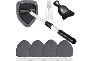 Qydipclin 7pcs Windshield Cleaner Tool Car Window Cleaning Wash Kit with 4 Reusable Microfiber Pads 1 Spray Bottle and Extendable Handle Auto Glass Wiper Kit, Gray