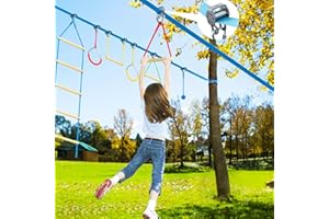 Hapfan 2X50ft Ninja Warrior Obstacle Course for Kids with Pulley, Ninja Rope Course with 8 Assessories for Outside Backyard, Tree Slackline Jungle Gym with Monkey Bars