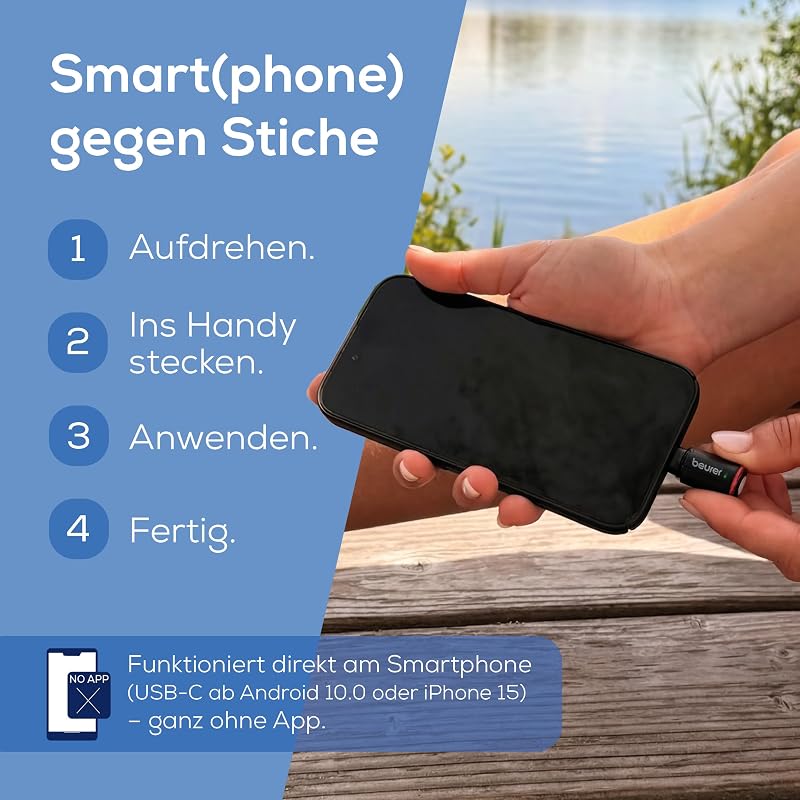 BiteX Go Deep Black Insektenstichheiler für Smartphone, gegen Juckreiz & Schwellungen, USB-C, Android & iPhone, mit Licht
