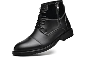 Holy dove Mens Oxford Leather Dress Boots Cap Toe Side Zip Fashion Mid Top Chukka Ankle Boots for Men