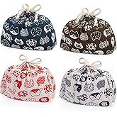 Youeon 4 Colors Japanese Cat Lunch Bags, Double Cotton Linen Lunch Tote Pouch with Drawstring Closure, Reusable Cute Storage Bags for Office, Picnic, School, Travel