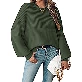 SunnyMelody Womens Oversized Batwing Sleeve Sweater Winter 2025 Trendy Ribbed Waffle Knit Crewneck Pullover Tops