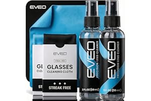 EVEO Eyeglass Cleaner Spray - Glasses Cleaner No Streaks Technology & Microfiber Cleaning Cloth - Glasses Cleaning Kit, Eye Glass Cleaners Spray Lens Cleaner - Screen & Eye Glasses Kit - 2 Pack