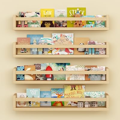 Onlysky Set of 4 Wall Mounted Kid's Bookshelf Wooden Floating Nursery Shelves