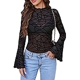 Avidlove Mesh Tops for Women Long Bell Sleeve Blouses Sexy Going Out Shirt Sheer Winter Outfits 2025