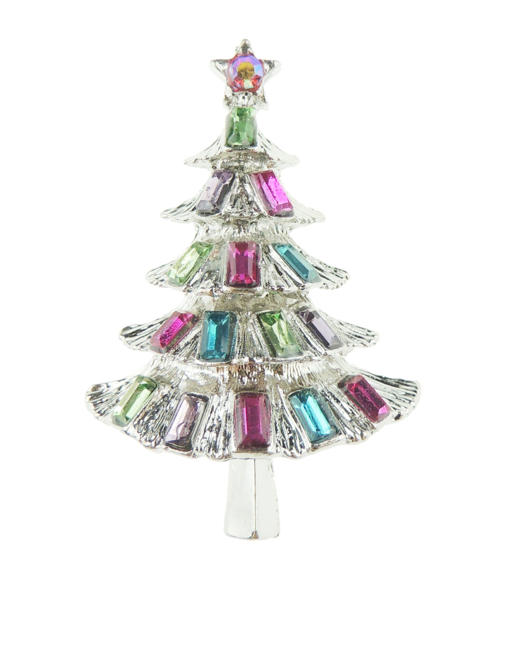 Sparkly Festive Christmas Season Gift Coat Scarf Coat Jacket Shawl Scarf Diamante Rhinestone Crystal Brooch Badge Breastpin Corsage Pin Xmas Tree Red Green Pink Blue Colour (Silver Tone)