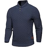 Suvifuly Mens Thermal Pullover Sweaters Long Sleeves Slim Fit Pure Cotton Sweaters Stand Collar Knitted Buttons Winter