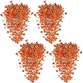 TURNMEON 4 Pcs Artificial Hanging Fall Flowers Fall Decorations, Fake Mums for Outdoors UV Resistant Hanging Plants Faux Silk Daisy Flowers for Autumn Decor Home Indoor Outside Gardens Porch (Orange)