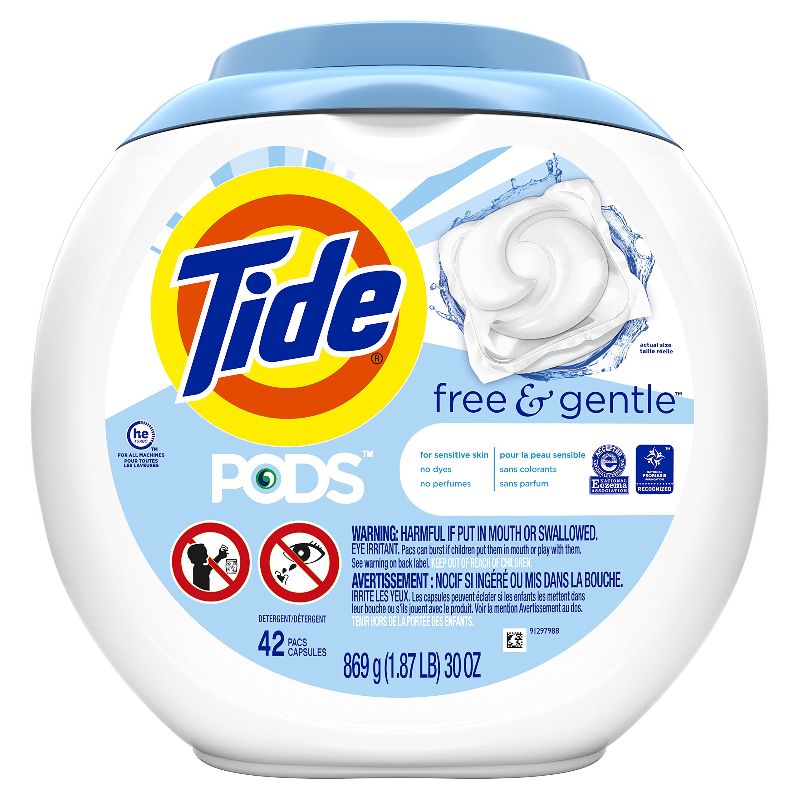 Tide Pods Liquid Detergent Pacs, Free & Gentle, 42 Count (Pack of 4) (Packaging May Vary) Image