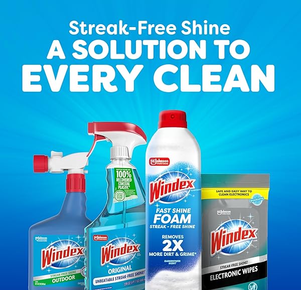 WINDEX FAST SHINE FOAM GLASS CLEANER, NO-DRIP AEROSOL CLEANING SPRAY, 19 OZ.