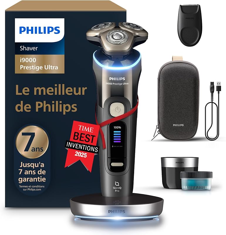 Rasoir i9000 Prestige Ultra, rasoir électrique 100% étanche, technologie Skin IQ Pro, système Triple Lift & Cut, lames de précision NanoTech rotatives à 360°, 5 modes de rasage, XP9405/31