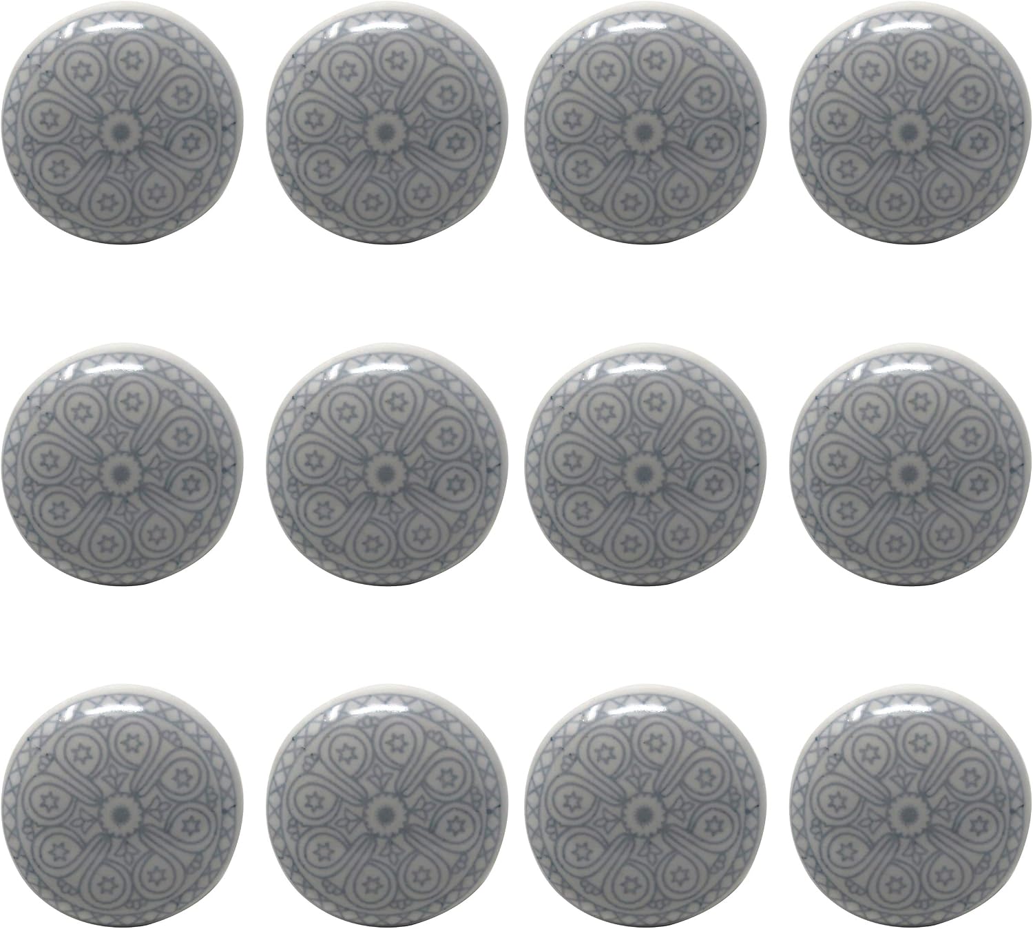 Ajuny Ceramic Knobs Printed Cupboard Door Drawer and Furniture Vintage Pulls for Kitchen Cabinets Bathroom Dresser Drawers Home and Office Pottery Decorative Knobs Set of 12