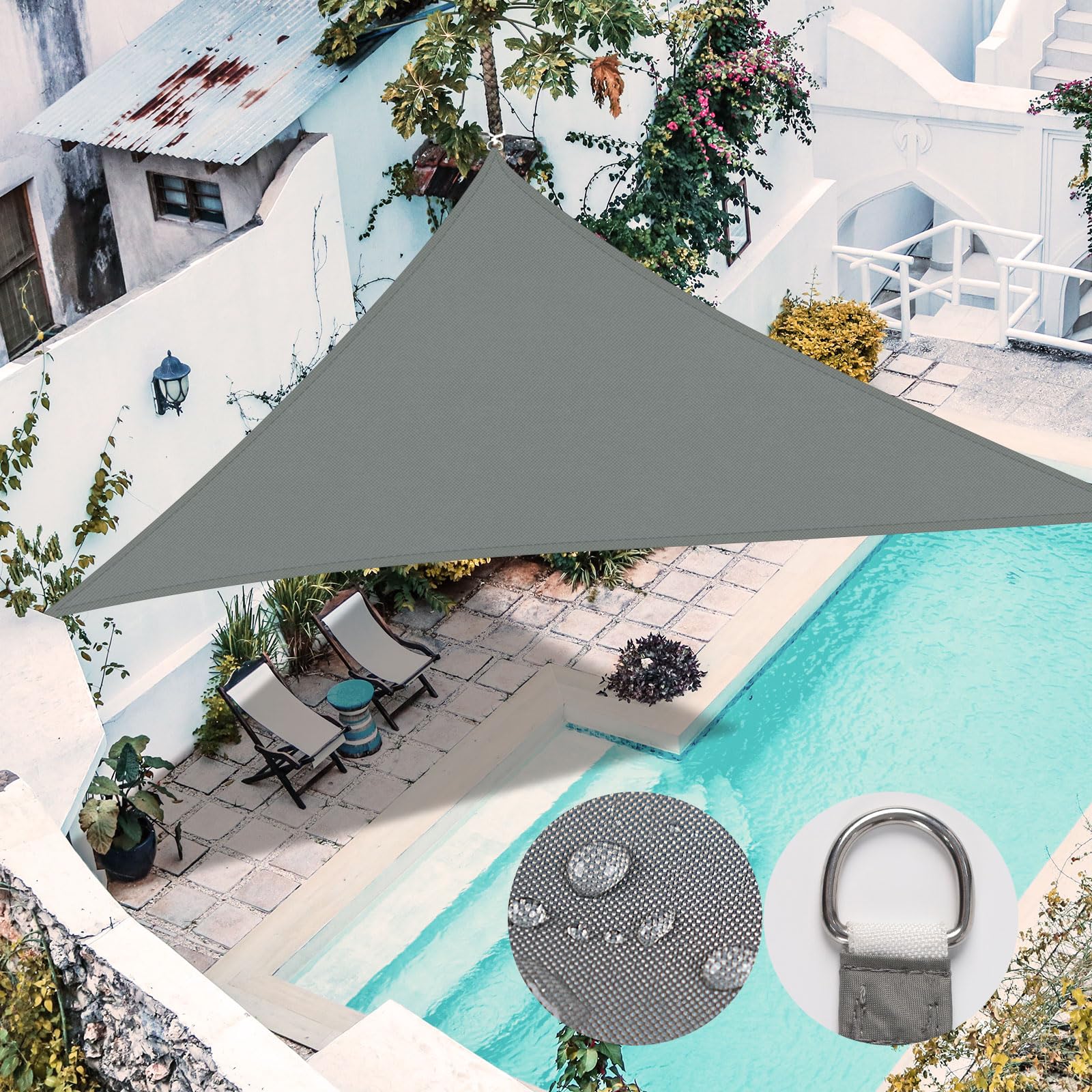 RICHIE Sun Shade Sail Triangle 3.6x3.6x3.6m Waterproof,98% UV Block Awnings for Patios with Free Rope, Sunscreen Awning Canopy, Garden Shelter for Outdoor Garden Patio Yard Lawn,Dark grey