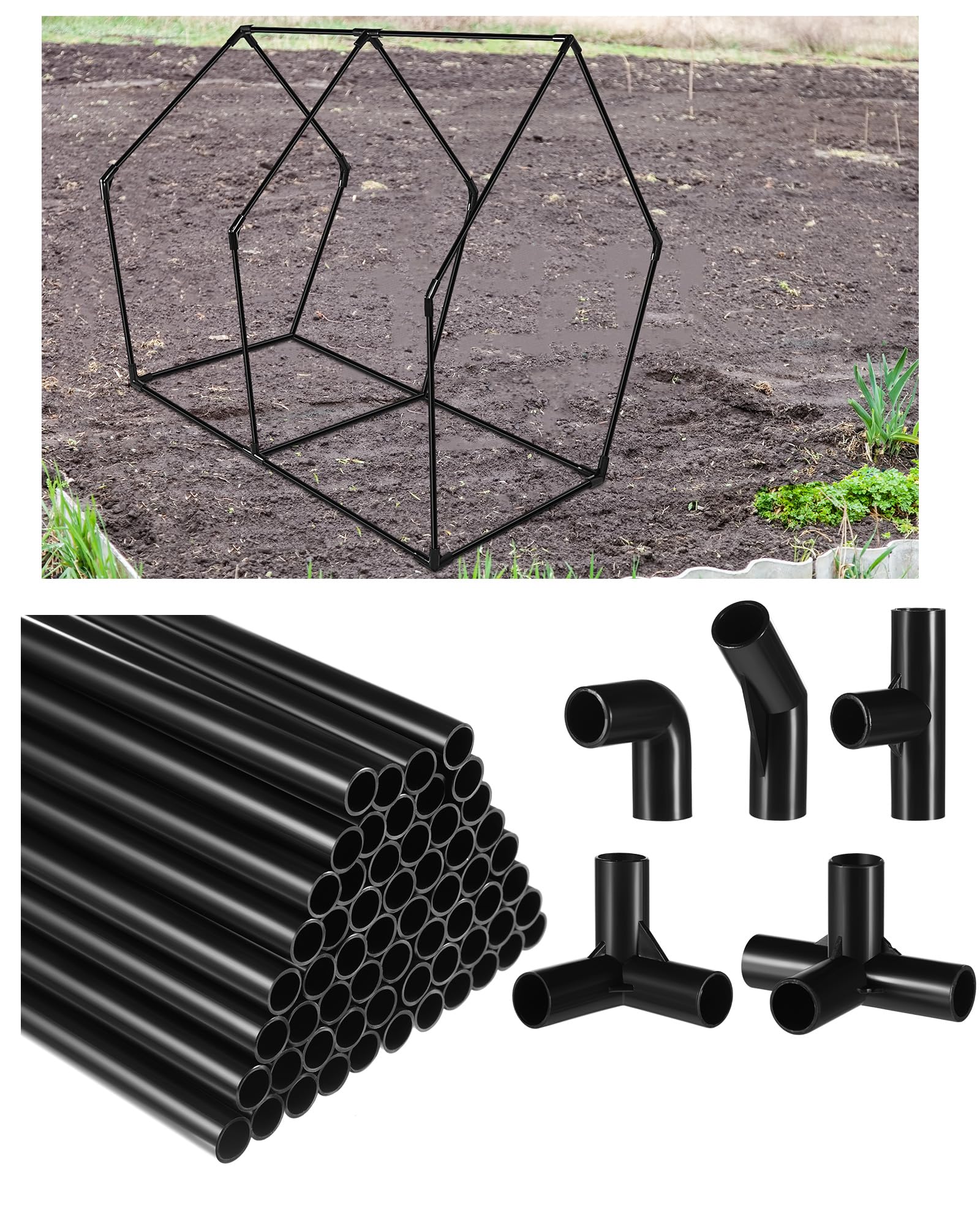 Photo 1 of **UNTESTED**
Sawysine 102 Pcs DIY PVC Projects Set Included 60 Pcs 24 Inch PVC Pipe and 42 Connection Pipe Fittings for Spring, Home, Greenhouse, Garden, Farm, Workshop, Summer(Black,3/8 Inch)