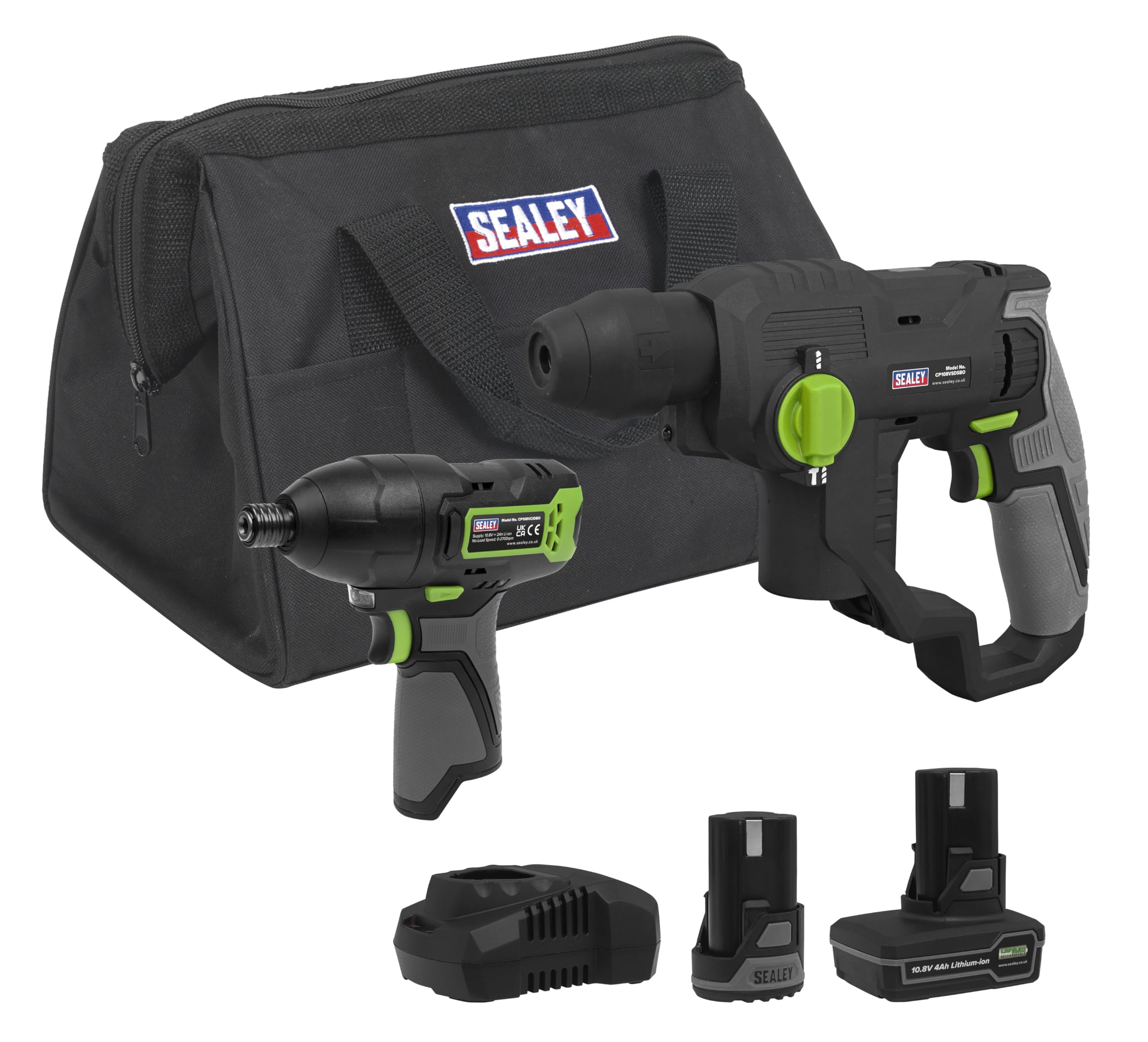 Sealey 2 x 10.8V SV10.8 Series Rotary Hammer Drill & Impact Driver Kit - CP108VCOMBO4