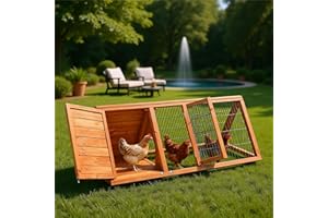 XilishppEcxEco Chick Coop,Outdoor Portable Chicken Run Cage Wooden Triangle Quail Coop with Ventilating Wire Poultry Hutch for Small Animals (Natural Wood)