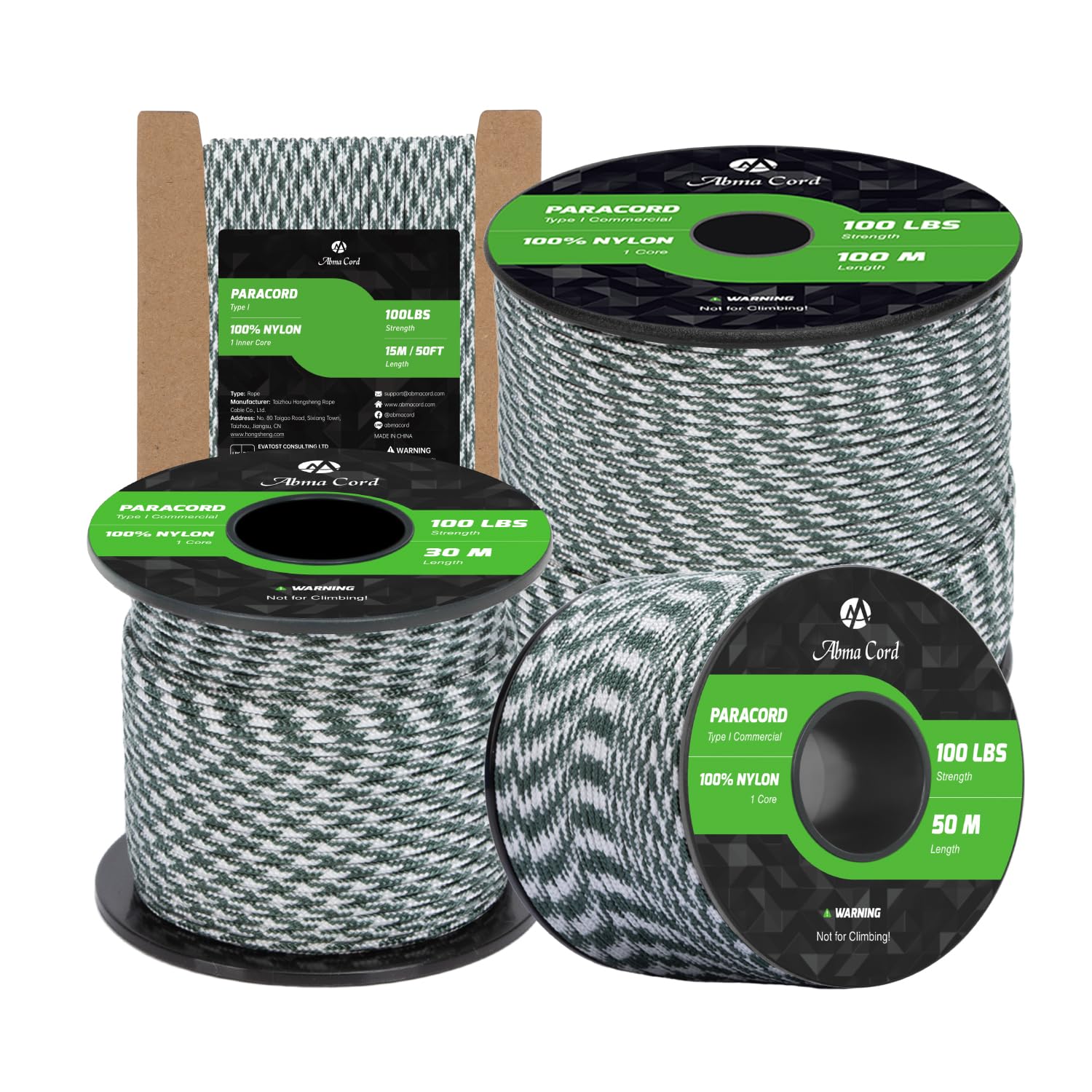 Abma Cord Paracord 2mm 50m 100% Nylon Rope 1 Strand Type I Parachute Cord - Max. 45kg (100lbs) - Shamrock Frost