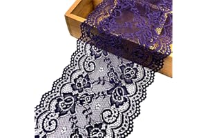 Feelmate 6in*5Yard Soft & Stretch Purple Lace Fabric Roll Runner for Wedding Clothes or DIY Craft Decoration