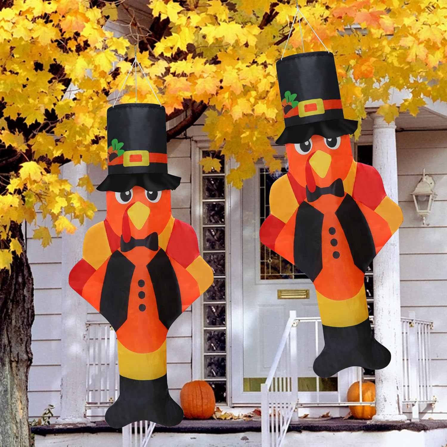 Flags - 2PCS Thanksgiving Turkey Windsocks, Thanksgiving Outdoor Hanging Windsocks for Tree Lawn Patio Garden Decor, Fade Resistant Thanksgiving Outdoor Flag for Yard Thanksgiving Party Festival Decorations