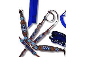 Martin Enterprises Western Premium Leather Equestrian Headstall, Breast Collar, Reins & Wither Straps - Hand-Carved Tooled Be