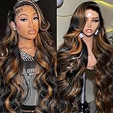 Vemalin Highlight Ombre Lace Front Wig Human Hair Body Wave Lace Front Wigs Human Hair Pre Plucked 13x4 1B/30 Brown Highlight Wig 200 Density Colored 26 Inch Balayage Wigs for Women