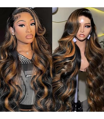 Amazon.com : Highlight Ombre Lace Front Wig Human Hair Body  display picture 1