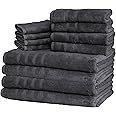 Mosobam Luxury Turkish 12pc XL Towel Set 35X70 16X30 13X13 Charcoal Gray (Dark Grey) 700 GSM Bamboo Viscose & Aegean Turkish Combed Cotton