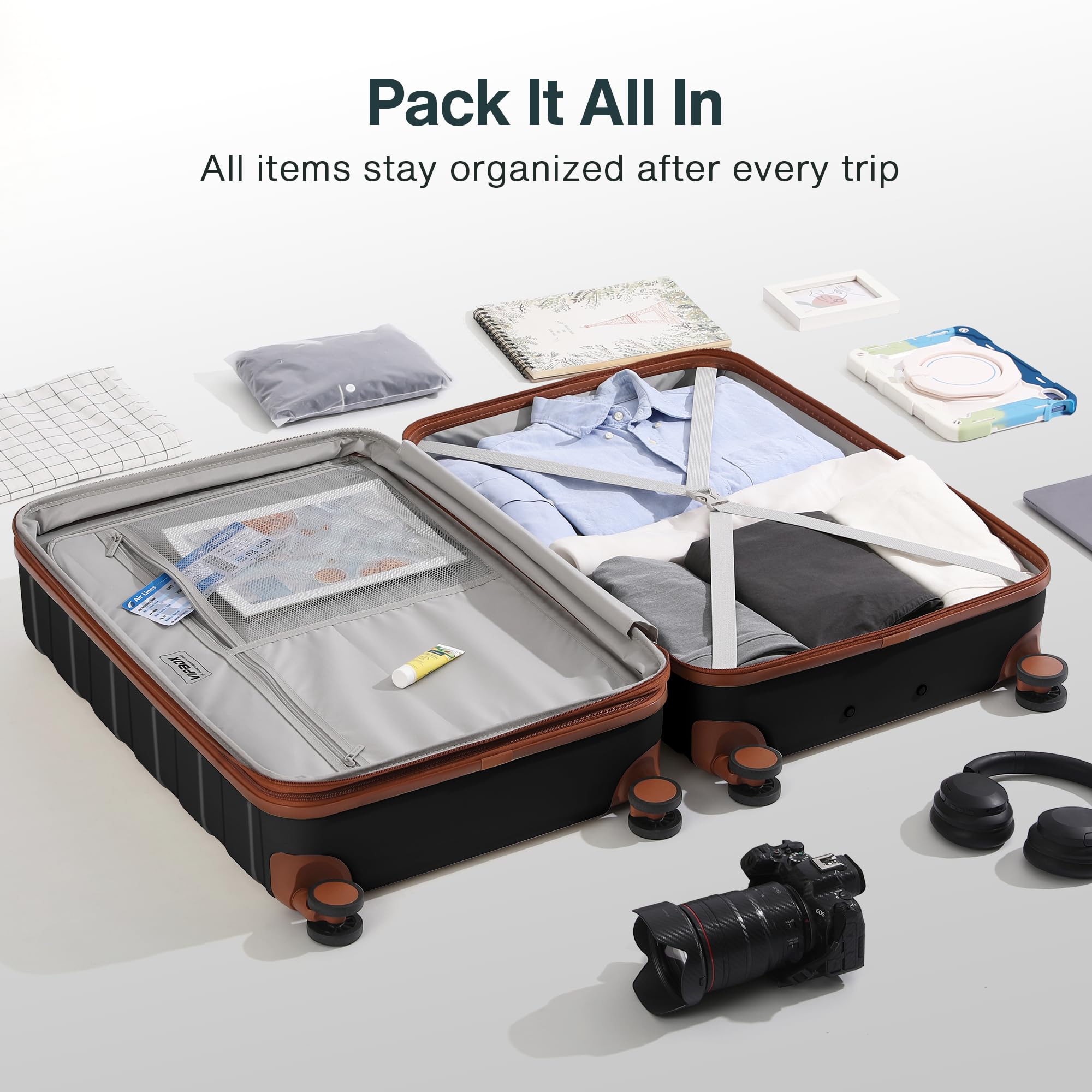 Vipbox Luggage Sets 3 Piece Hardshell Expandable (3-YEARS VIP SERVICE) Lightweight Ultra Durable 100% PC Carry On Travel Suitcase with TSA Lock Spinner Wheels, Premium Black