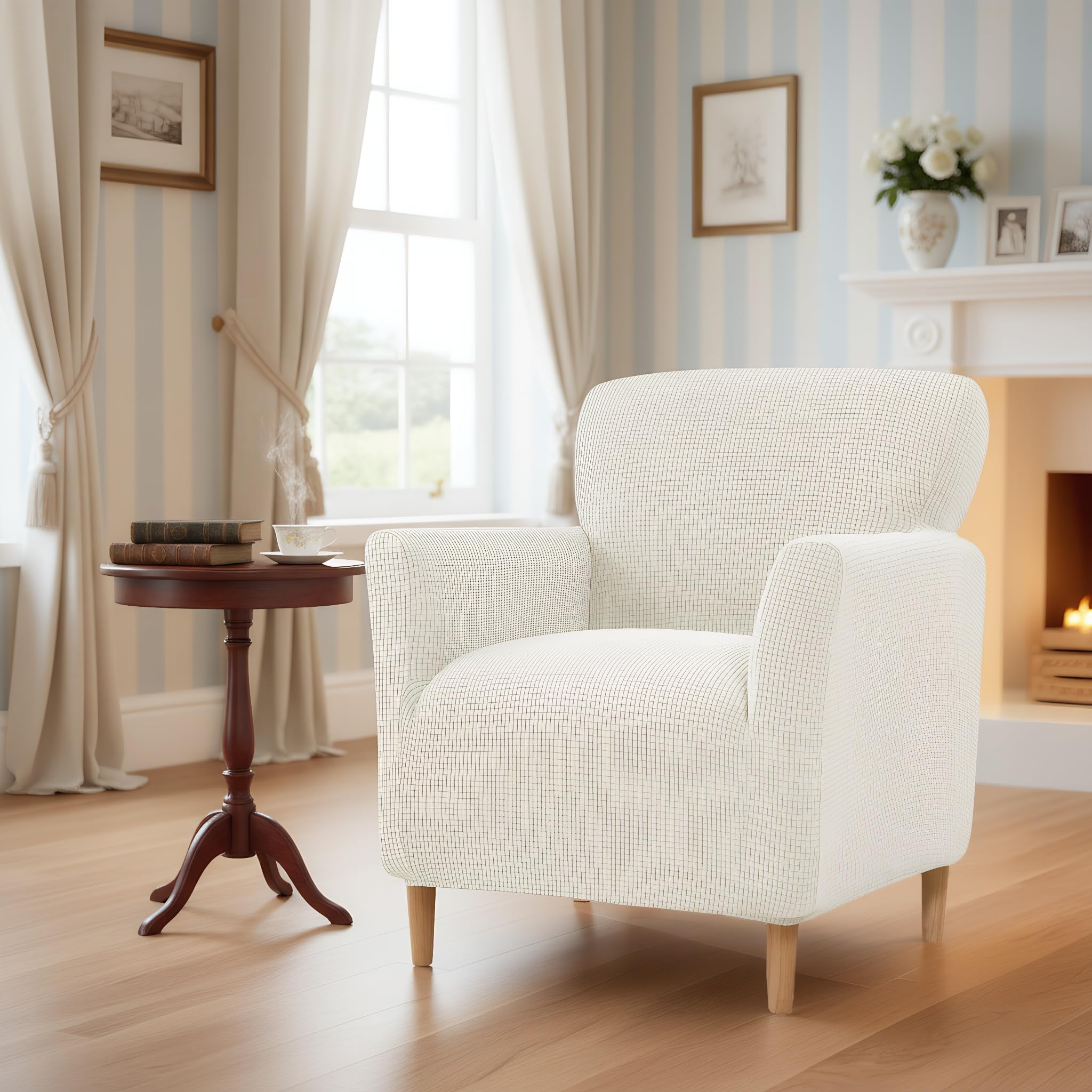 LiveGo Stretch Banquet Armchair Slipcover, Knit Chair Covers with Arms, Non-Slip Waterproof Chair Slipcover for Living Room, Office, Reception, and Pet-Friendly Furniture Protector (Milky White)