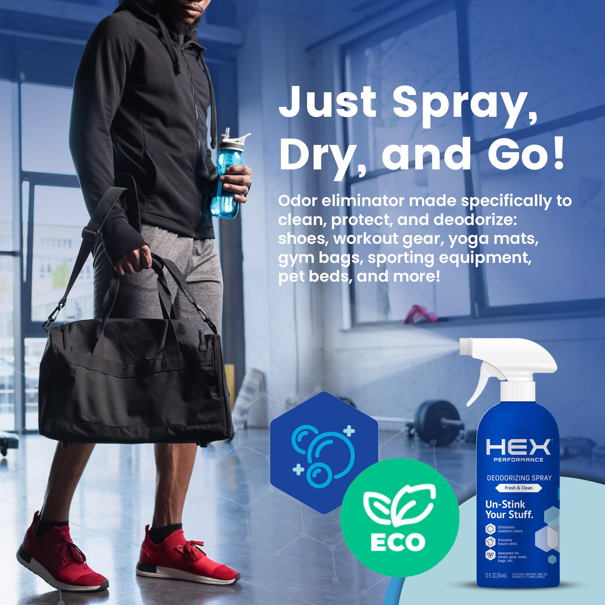 HEX Performance Deodorizing Spray, Fresh & Clean, 12oz (Pack of 2) - Awesome for Shoes, Gear, Activewear & Fabrics, Yoga Mats & Gym Equipment, Carpet, Pets, Odor Eliminator & Fabric Refresher Spray