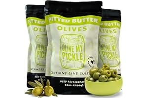 Olive My Pickle Green Olives Pitted Butter 48 oz | 3 Pack Bundle of Healthy Live Culture Castelvetrano Olives Pitted for Gut Health | Perfect Olive Snack Packs for Paleo Diets & More - 16oz per bag